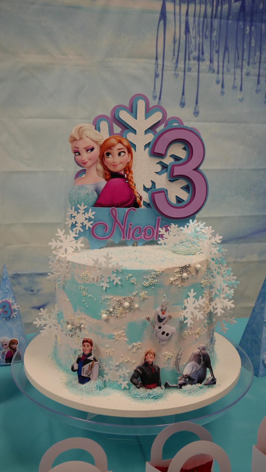 Personalized Frozen birthday cake with custom Elsa & Anna topper for Nicole's 3rd birthday — Think Big & Create, Florida