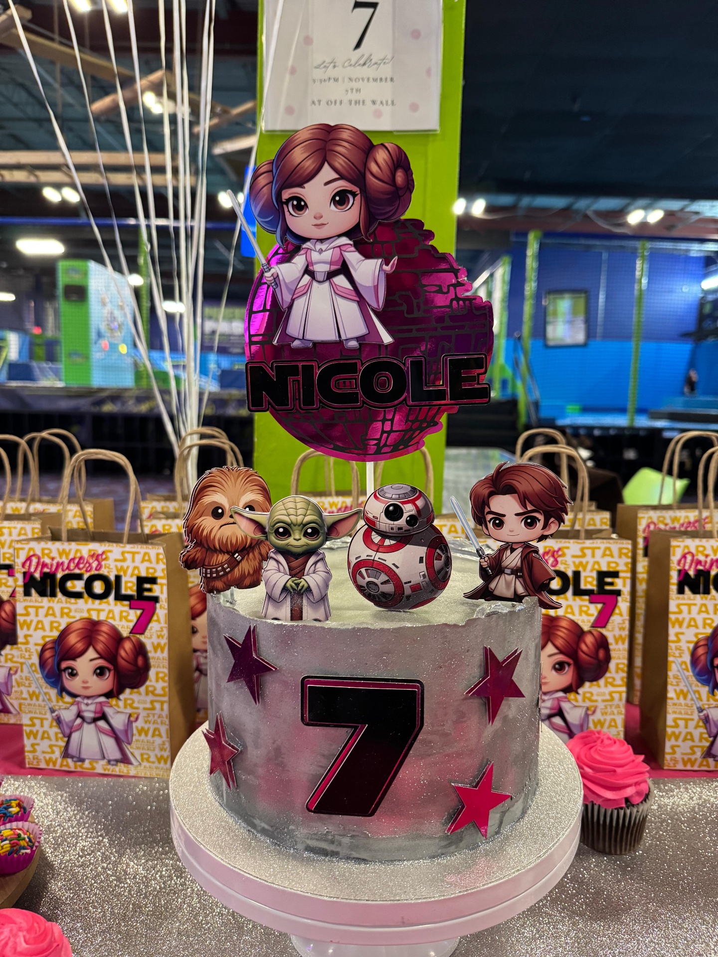 Custom Star Wars Princess Leia cake topper and themed party setup for Nicole's 7th birthday