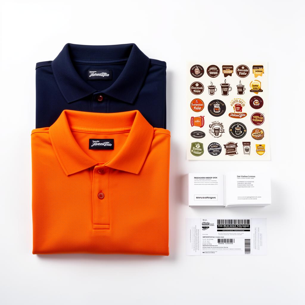 Branded polos, stickers, business cards and labels
